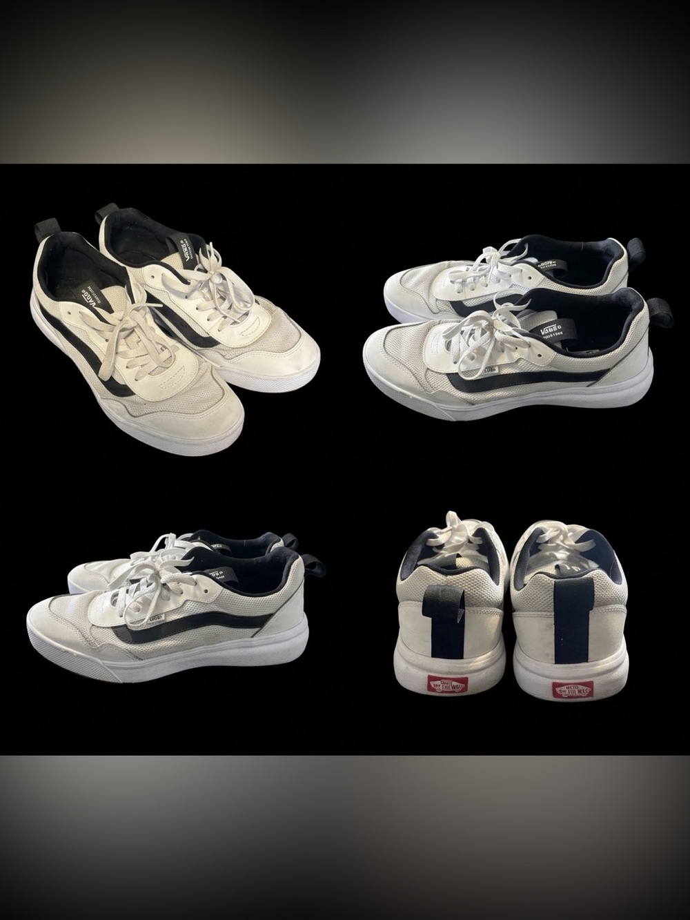 Vans White and Black Low-Top Sneakers with Side Stripe